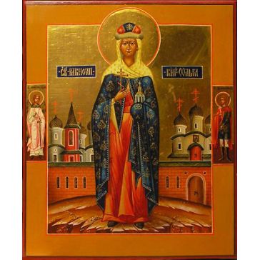 Икона  «Святая равноапостольная княгиня Ольга» писаная на золоте, на доске