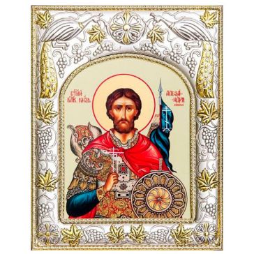 Икона в посеребренной раме «Святой благоверный князь Александр Невский», 14х18 см