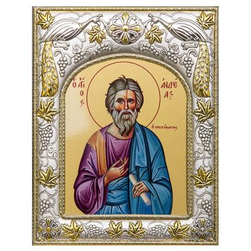 Икона в посеребренной раме «Святой апостол Андрей Первозванный», 14х18 см