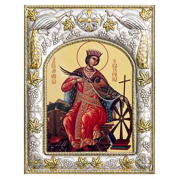 Икона в посеребренной раме «Святая Великомученица Екатерина Александрийская», 14х18 см