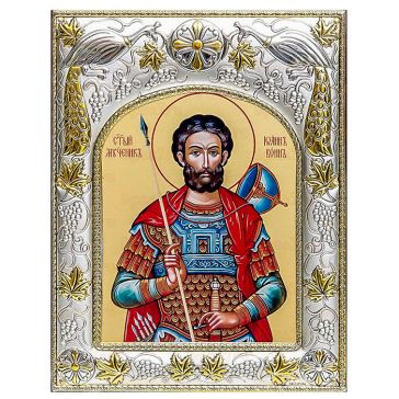 Икона в посеребренной раме «Святой Мученик Иоанн Воин», 14х18 см