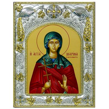 Икона в посеребренной раме «Святая великомученица Марина Антиохийская», 14х18 см