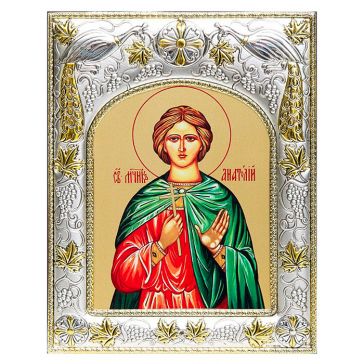 Икона в посеребренной раме «Святой Мученик Анатолий Никомидийский», 14х18 см