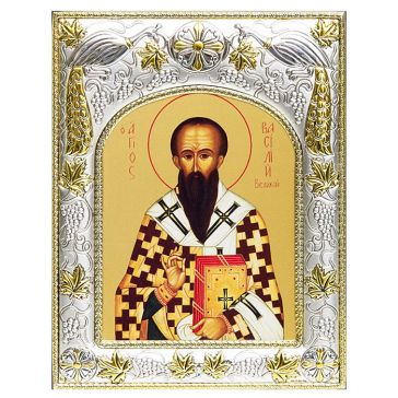Икона в посеребренной раме «Святитель Василий Великий», 14х18 см