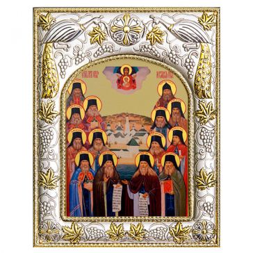 Икона в посеребренной раме «Оптинские Старцы», 14х18 см