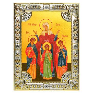 Икона в посеребренной раме «Вера, Надежда, Любовь и мать их София», 18х24 см