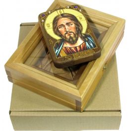 Икона «Господь Иисус Вседержитель» в березовом киоте