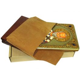 Подарочная икона Николая Чудотворца, с самоцветами и натуральным жемчугом