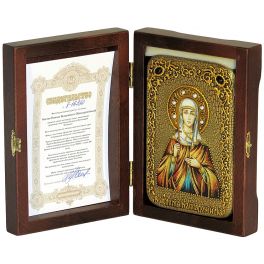 Настольная икона «Святая Емилия Кесарийская (Каппадокийская)» в подарочной деревянной шкатулке, со свидетельством